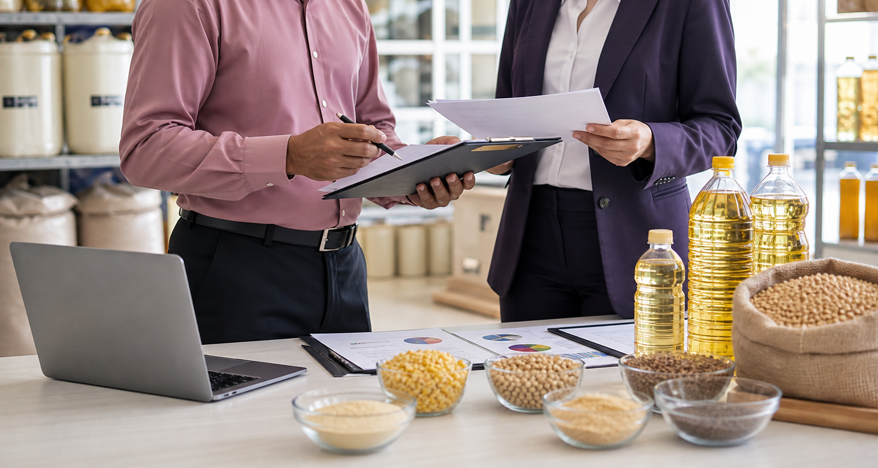 Procurement discussion with edible oil and agro commodity samples